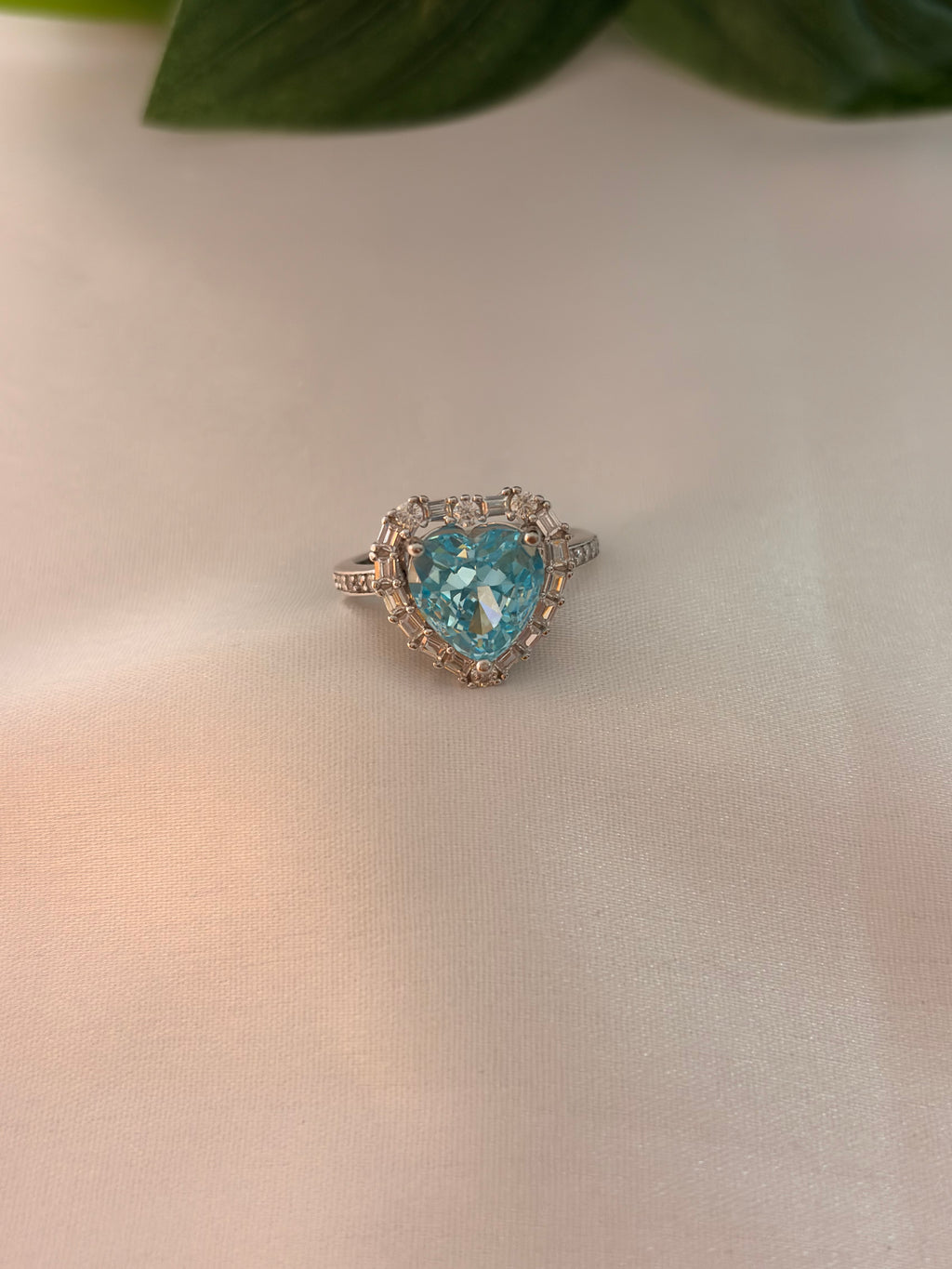 Blue Heart-Cut Halo Statement Ring