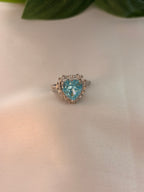 Blue Heart-Cut Halo Statement Ring