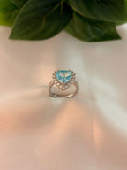 Blue Heart-Cut Halo Statement Ring
