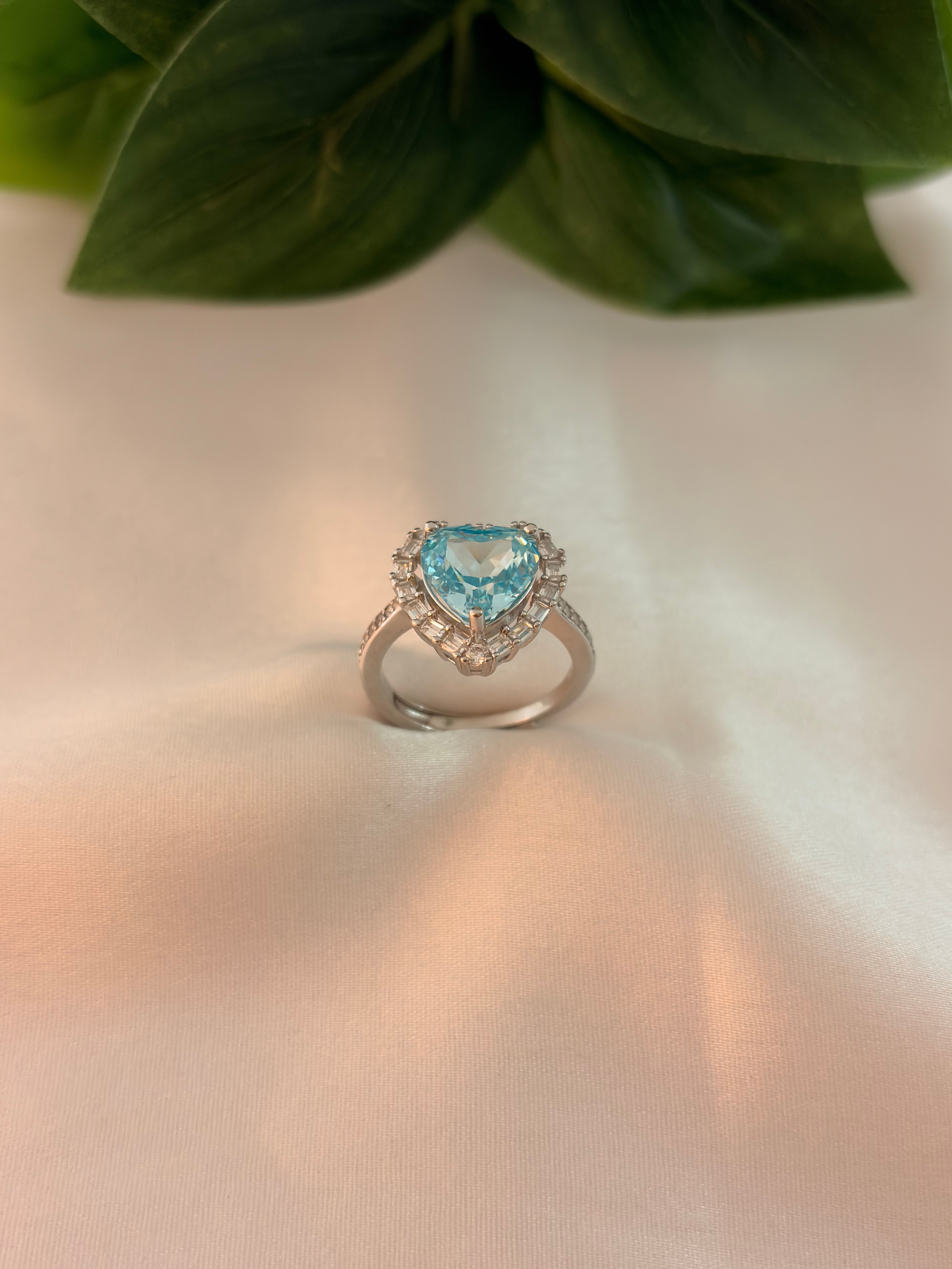 Blue Heart-Cut Halo Statement Ring