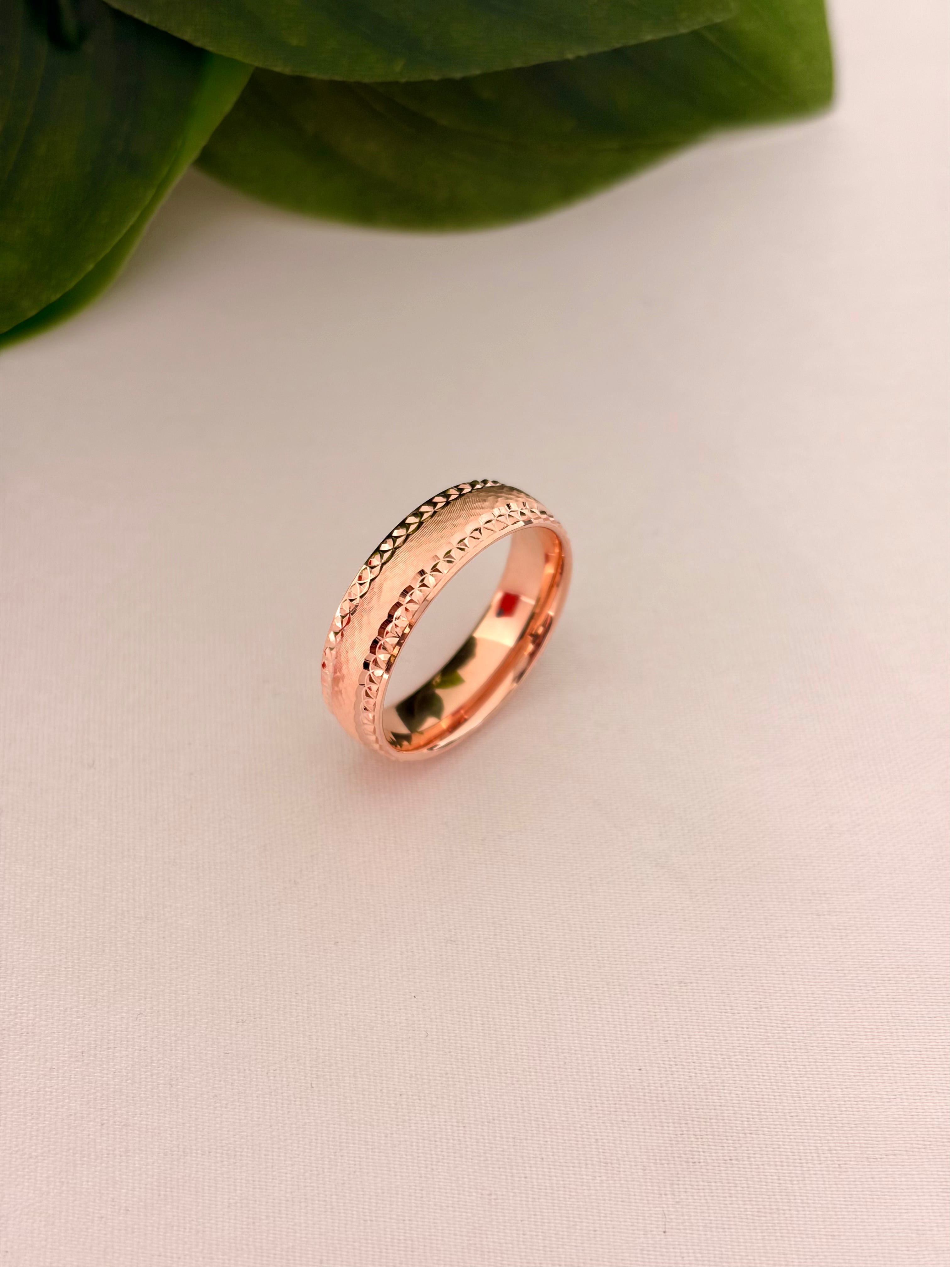 Classic Rose Gold Faceted Edge Band Ring