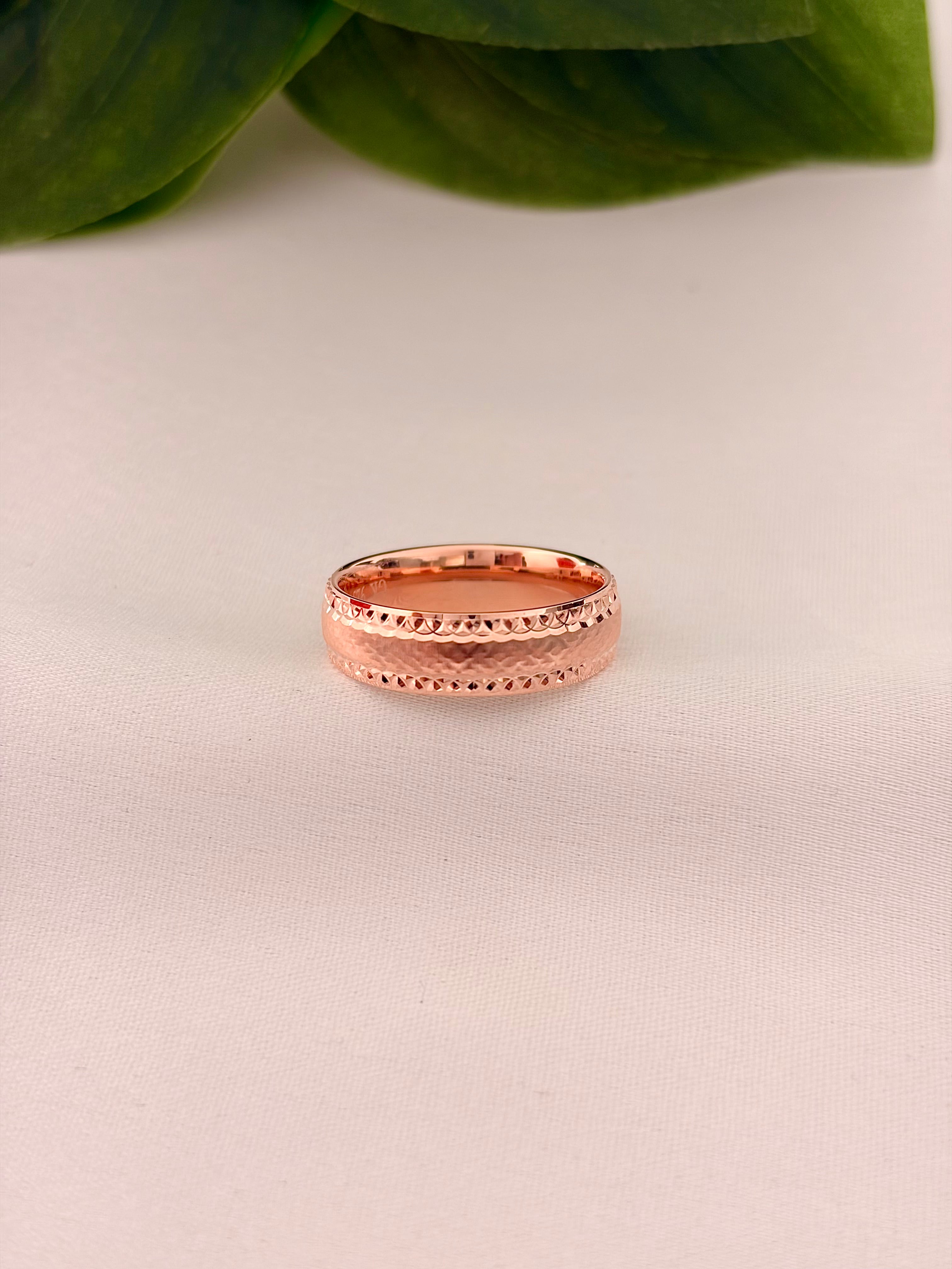 Classic Rose Gold Faceted Edge Band Ring