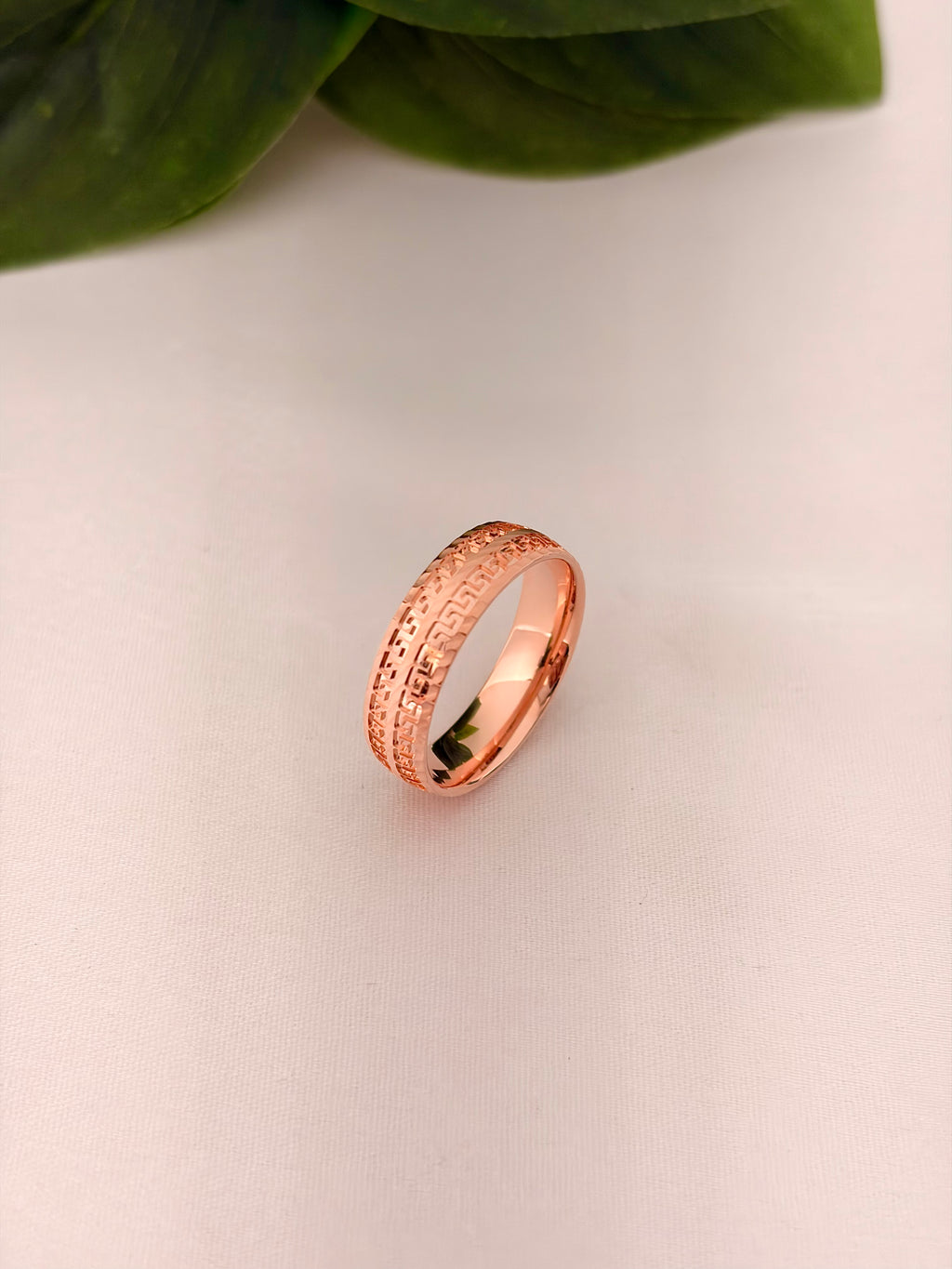 Rose Gold Geometric Engraved Band Ring