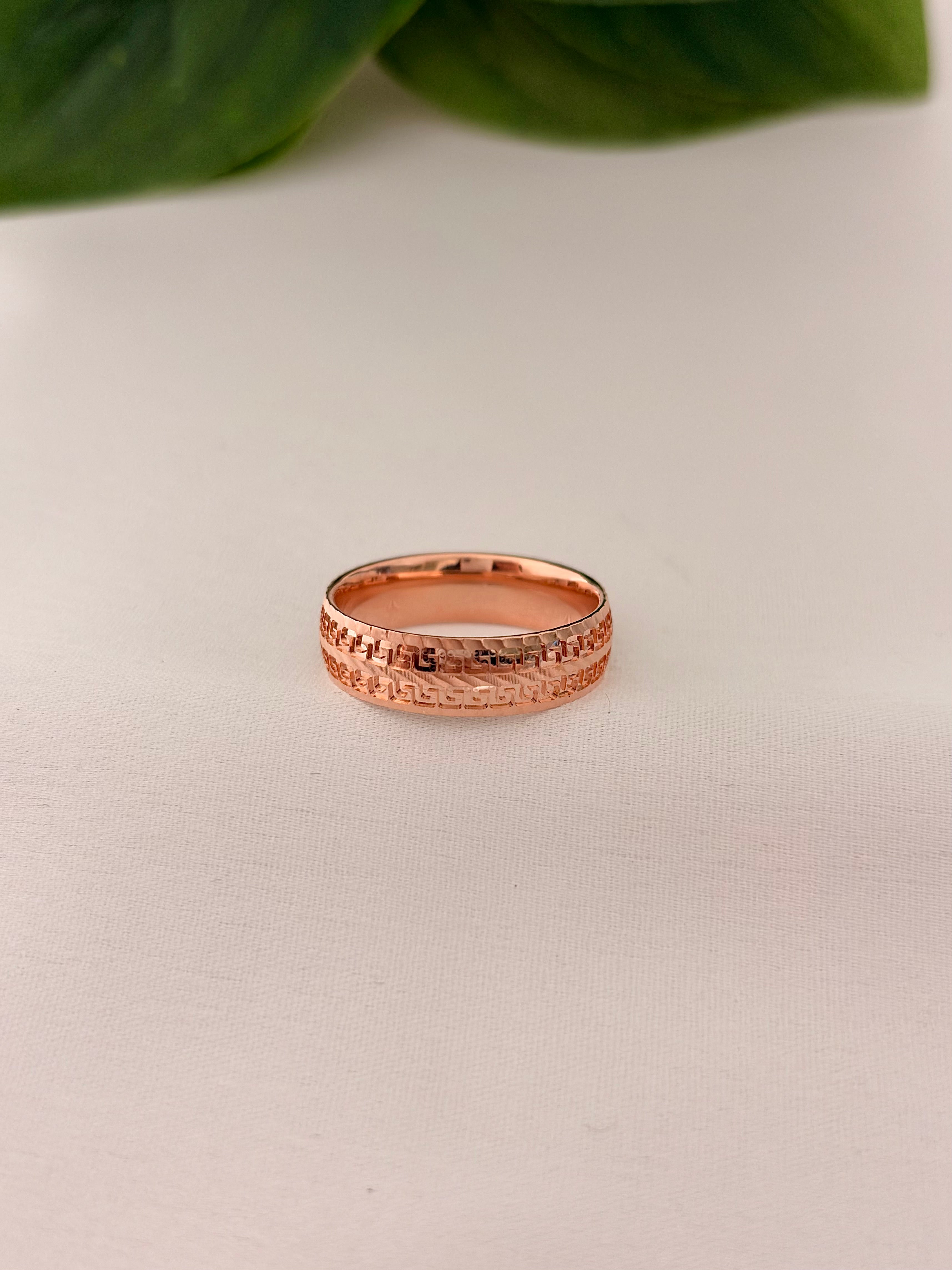 Rose Gold Geometric Engraved Band Ring