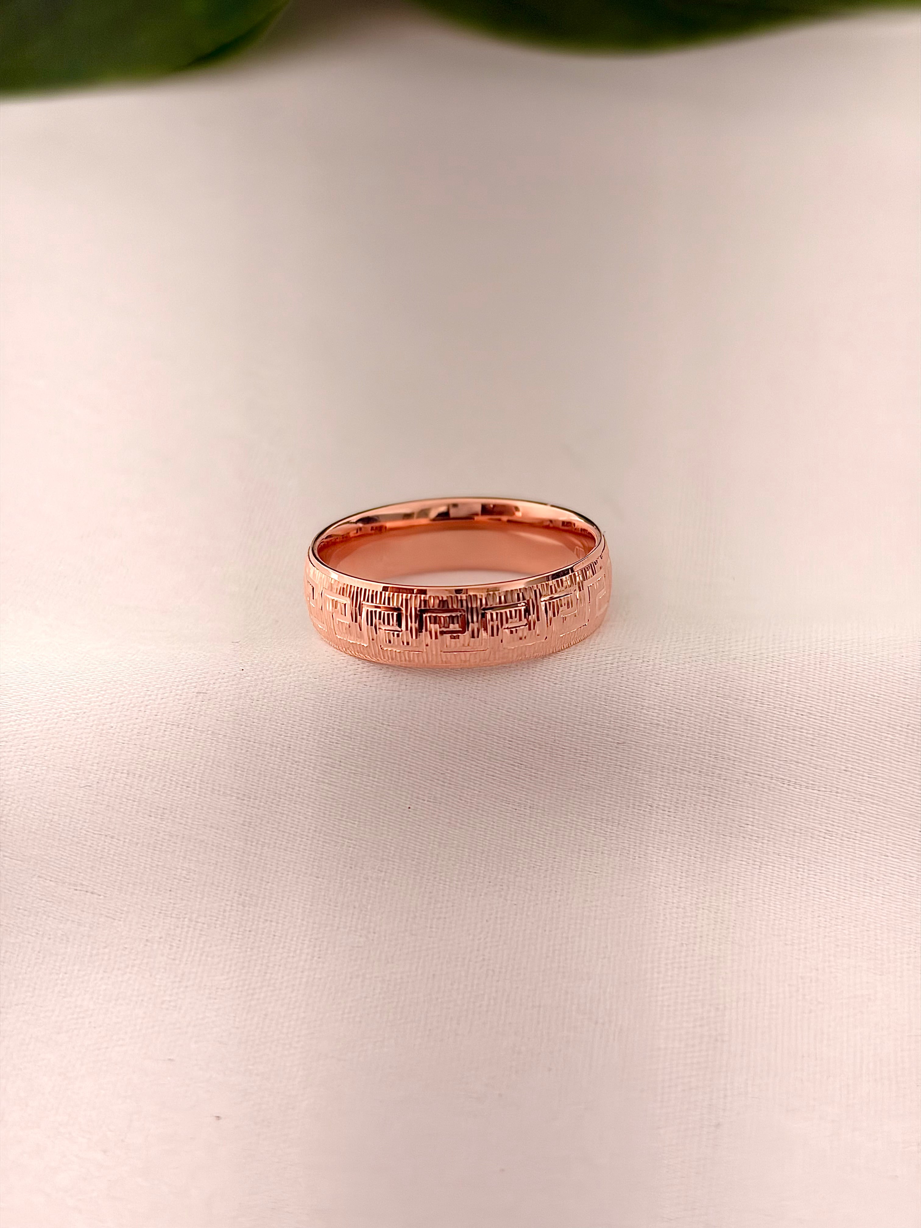 Rose Gold Textured Greek Key Band Ring