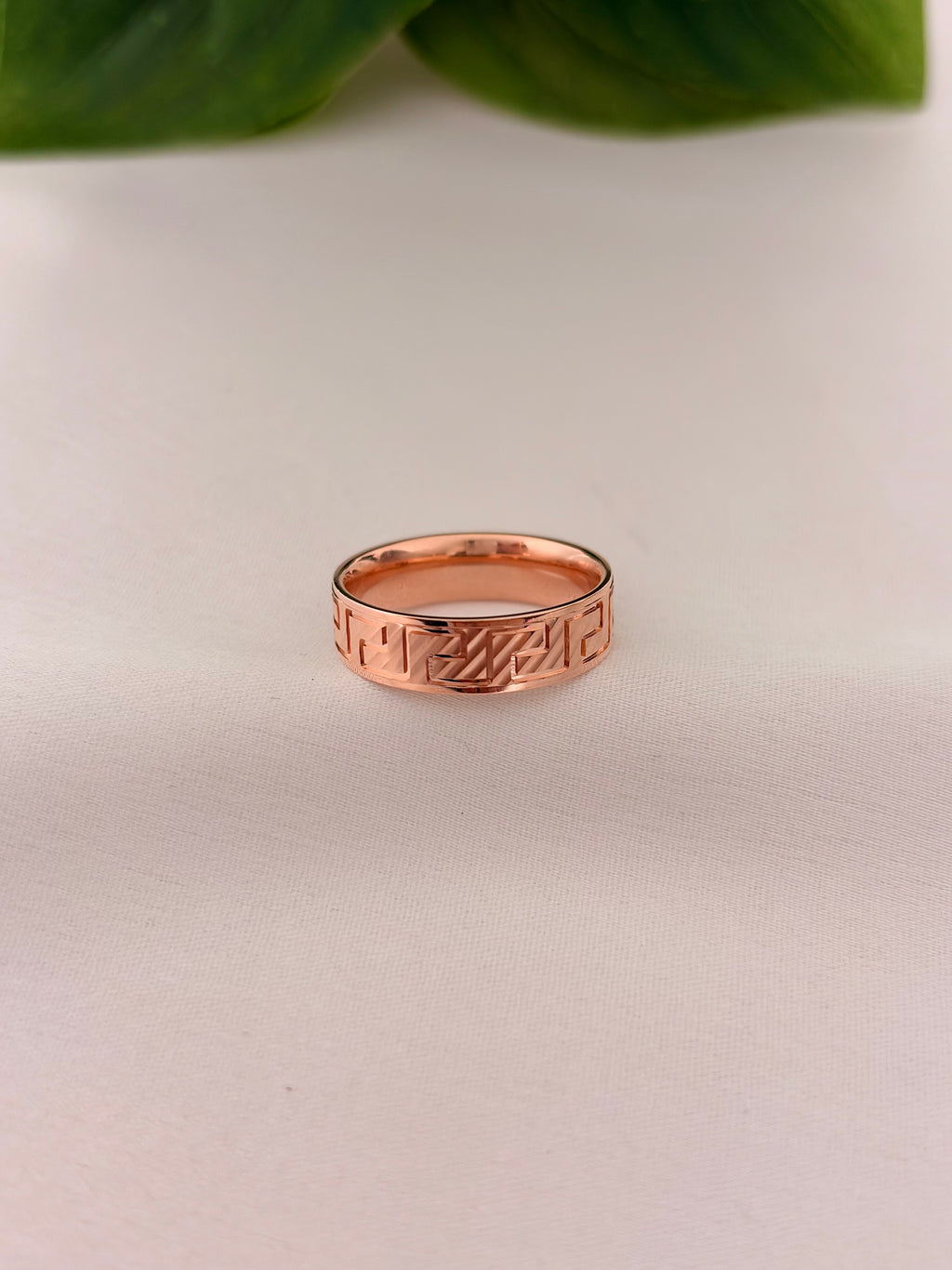 Rose Gold Geometric Pattern Band Ring