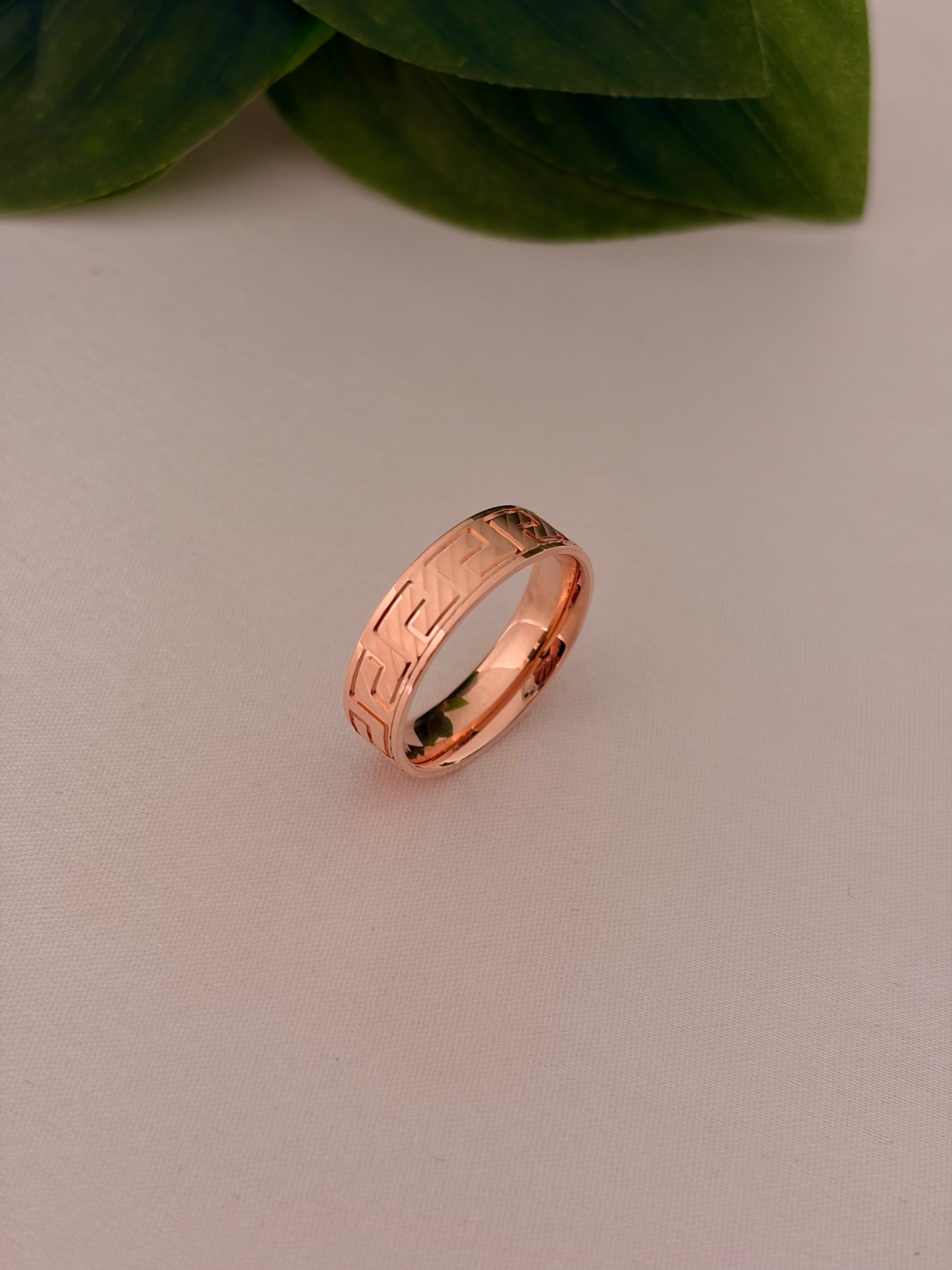 Rose Gold Geometric Pattern Band Ring