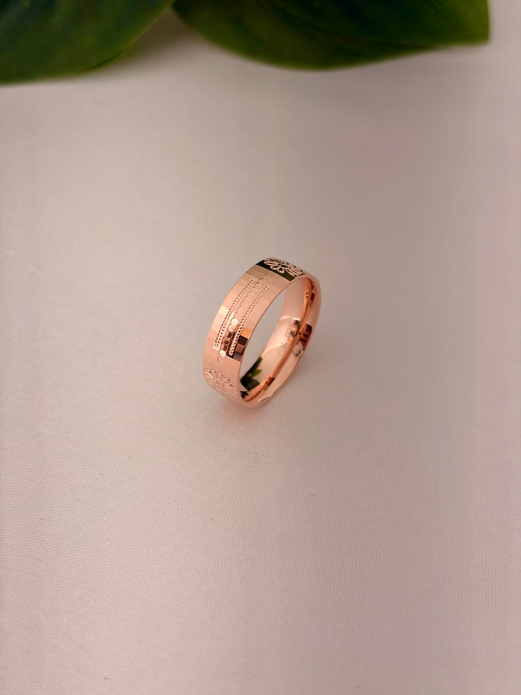 Rose Gold Floral Engraved Band Ring