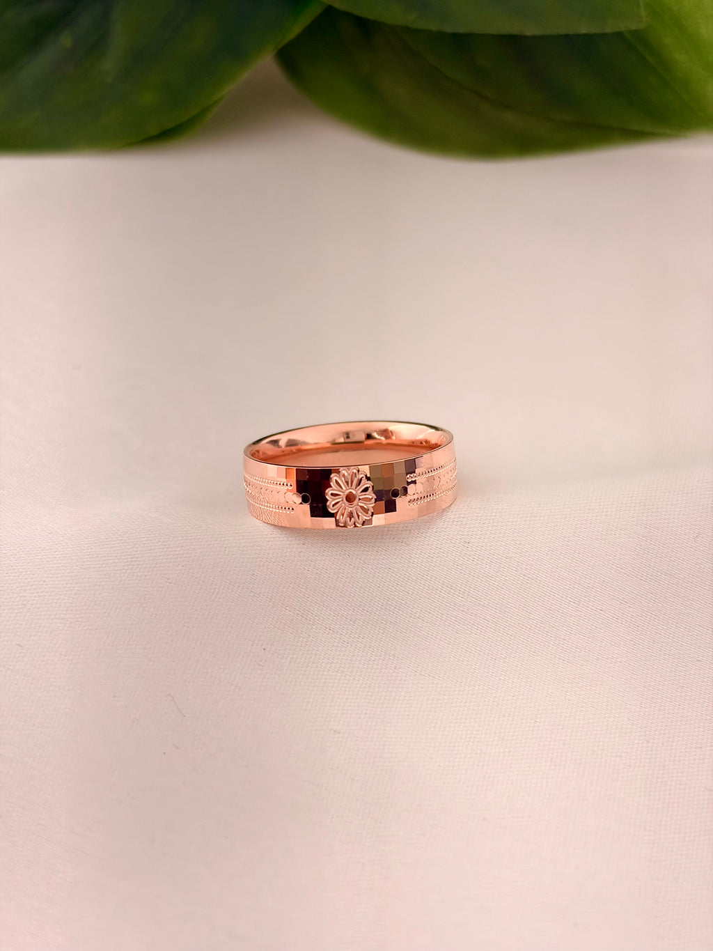 Rose Gold Floral Engraved Band Ring