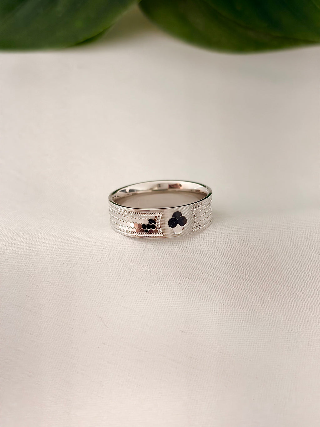 Silver Floral Textured Band Ring