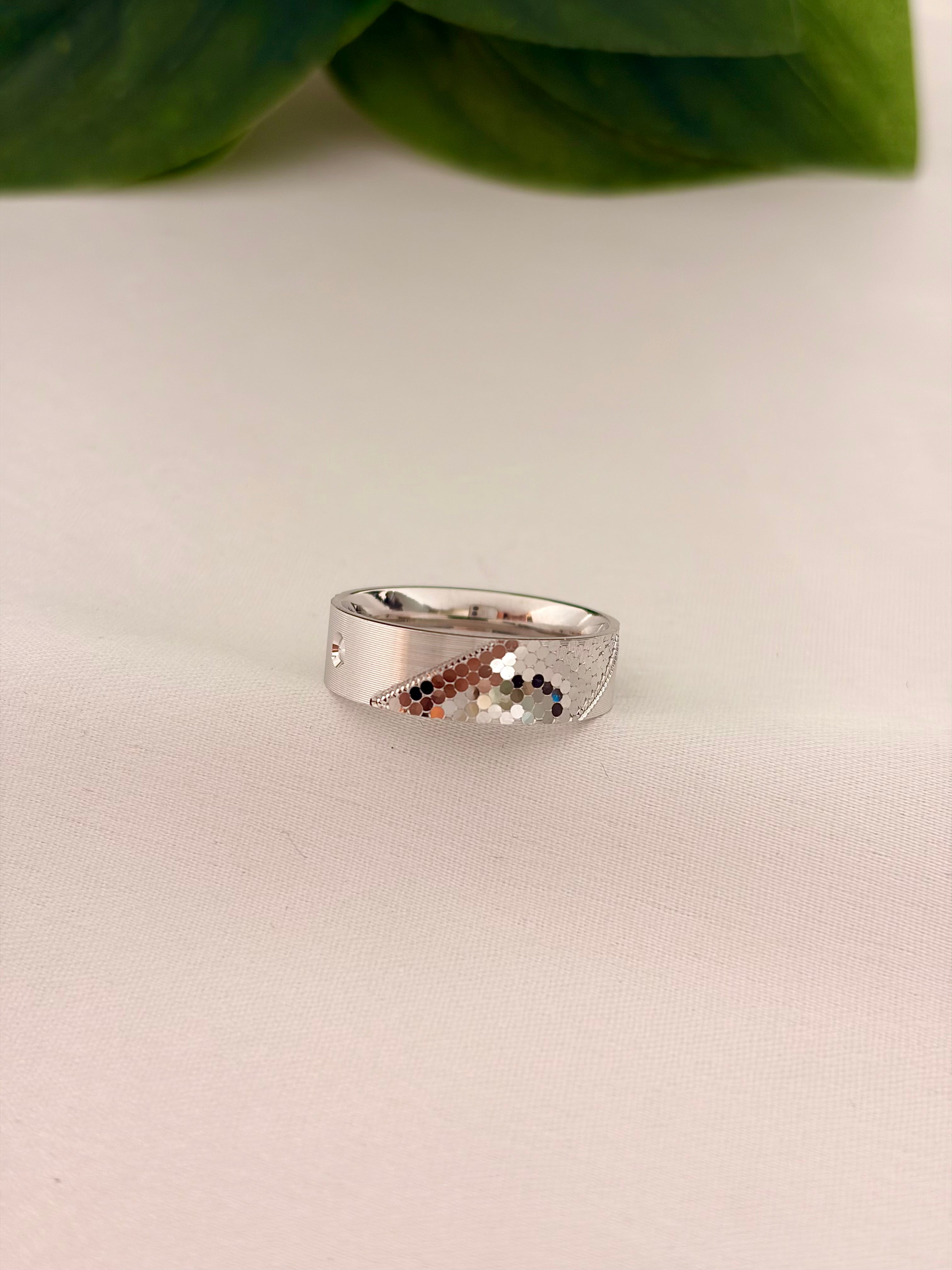 Silver Geometric Textured Band Ring