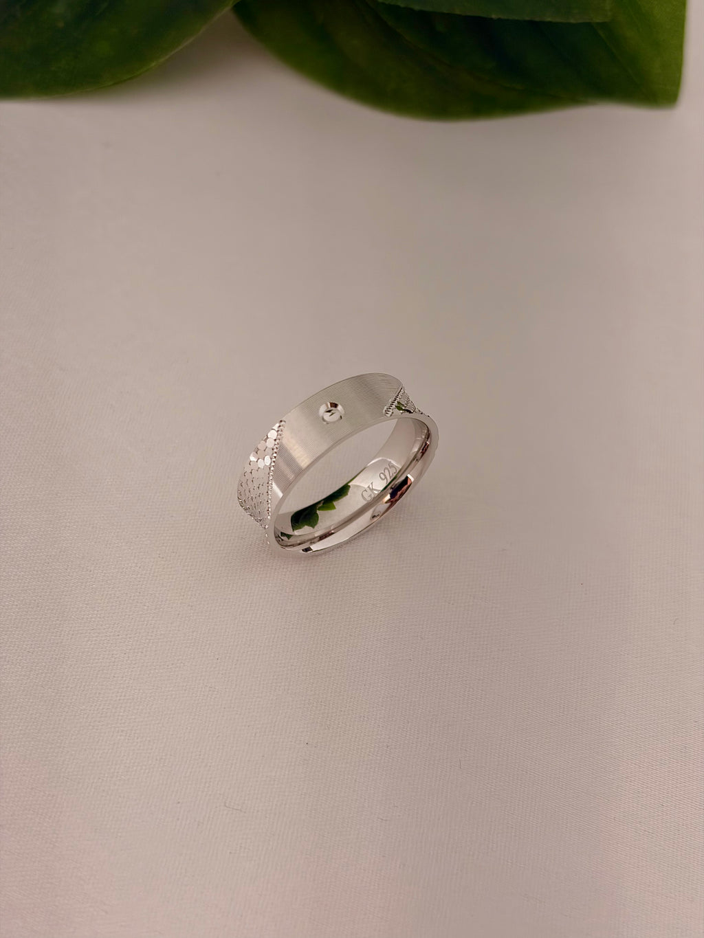 Silver Geometric Textured Band Ring