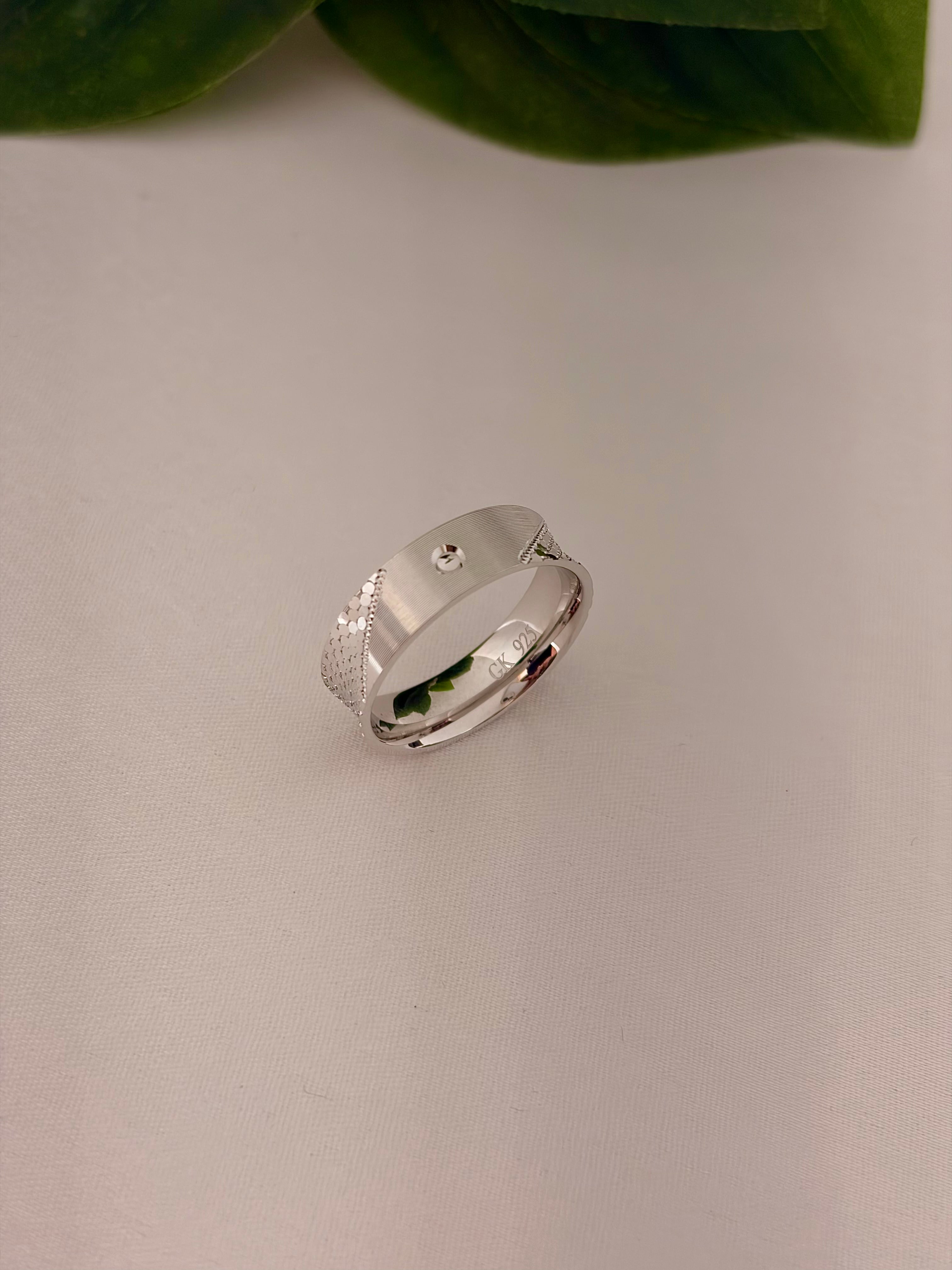Silver Geometric Textured Band Ring
