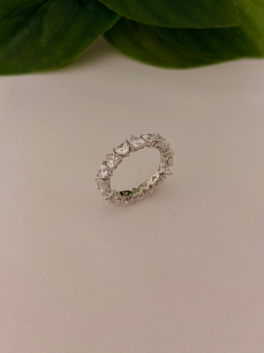 Silver Heart Eternity CZ Band Ring