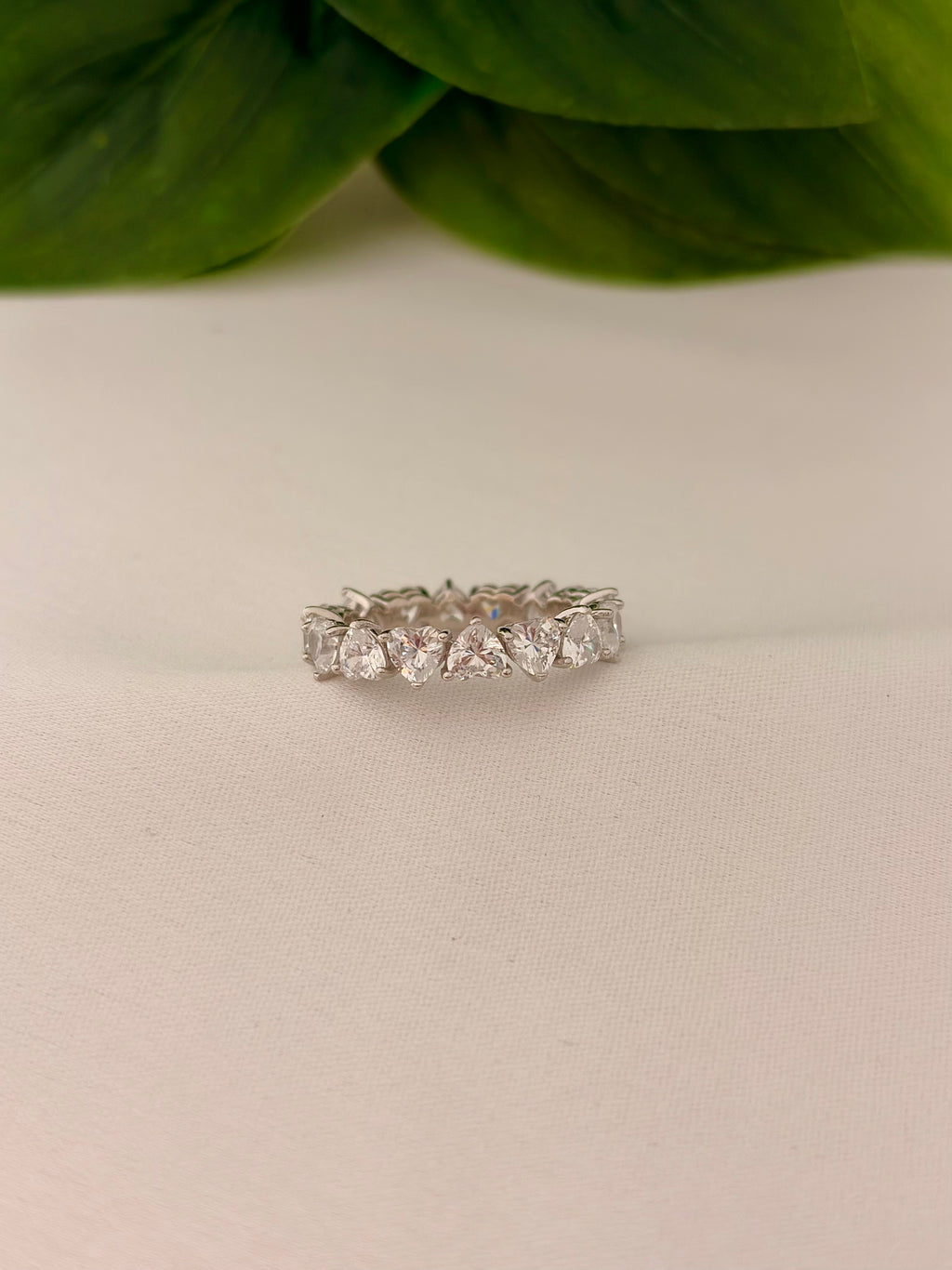 Silver Heart Eternity CZ Band Ring