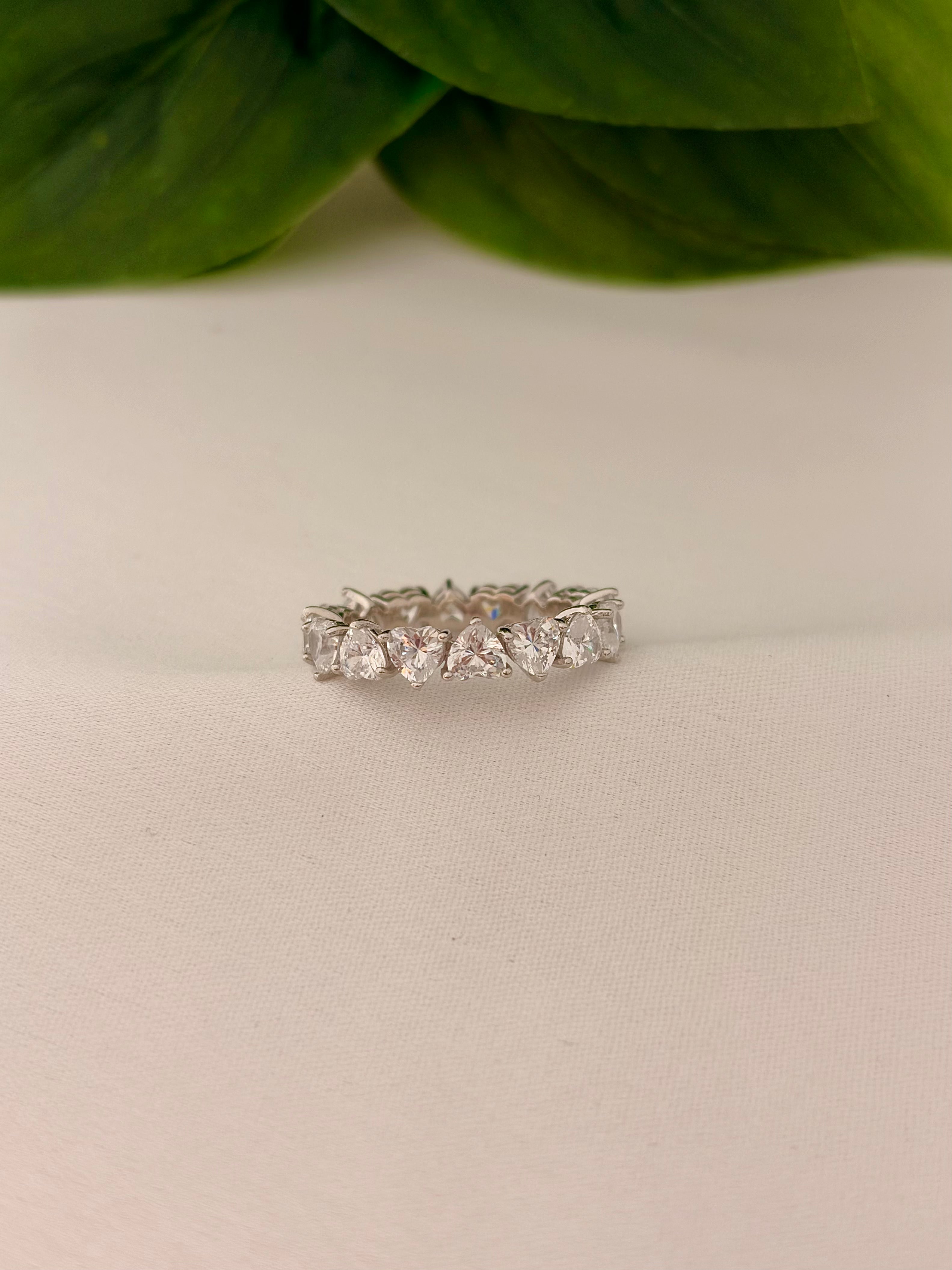Silver Heart Eternity CZ Band Ring
