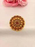92.5 Sterling Silver Gold-Plated Antique Floral Ring with Ruby Center