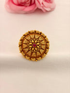 92.5 Sterling Silver Gold-Plated Antique Floral Ring with Ruby Center