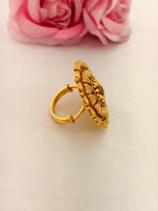 92.5 Sterling Silver Gold-Plated Antique Floral Ring with Ruby Center