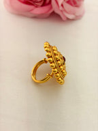 92.5 Sterling Silver Gold-Plated Antique Beaded Ring with Ruby Stone
