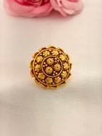 92.5 Sterling Silver Gold-Plated Antique Floral Statement Ring