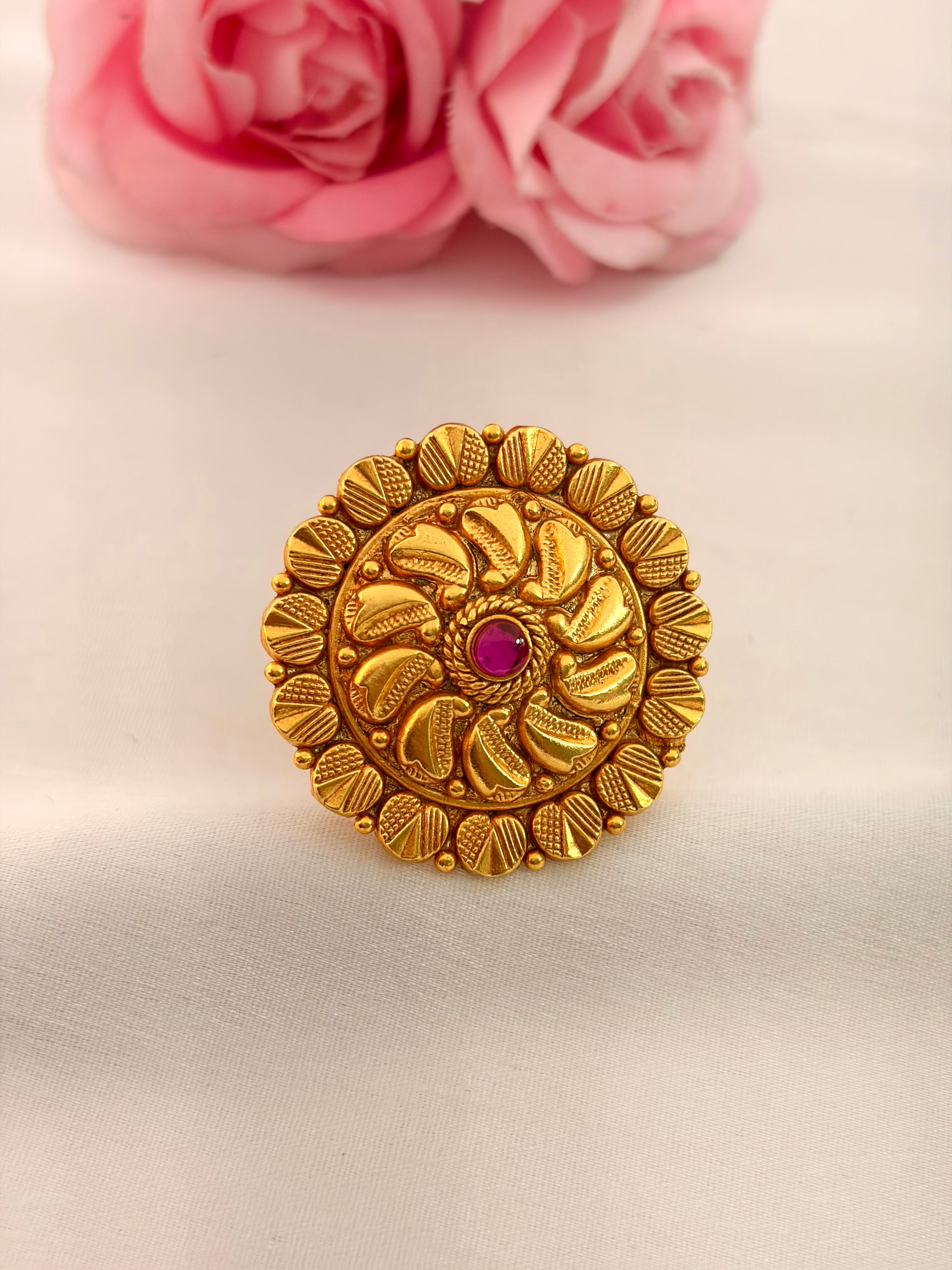 92.5 Sterling Silver Gold-Plated Heritage Spiral Ring with Ruby Stone