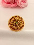 92.5 Sterling Silver Gold-Plated Antique Floral Ring with Green Stone