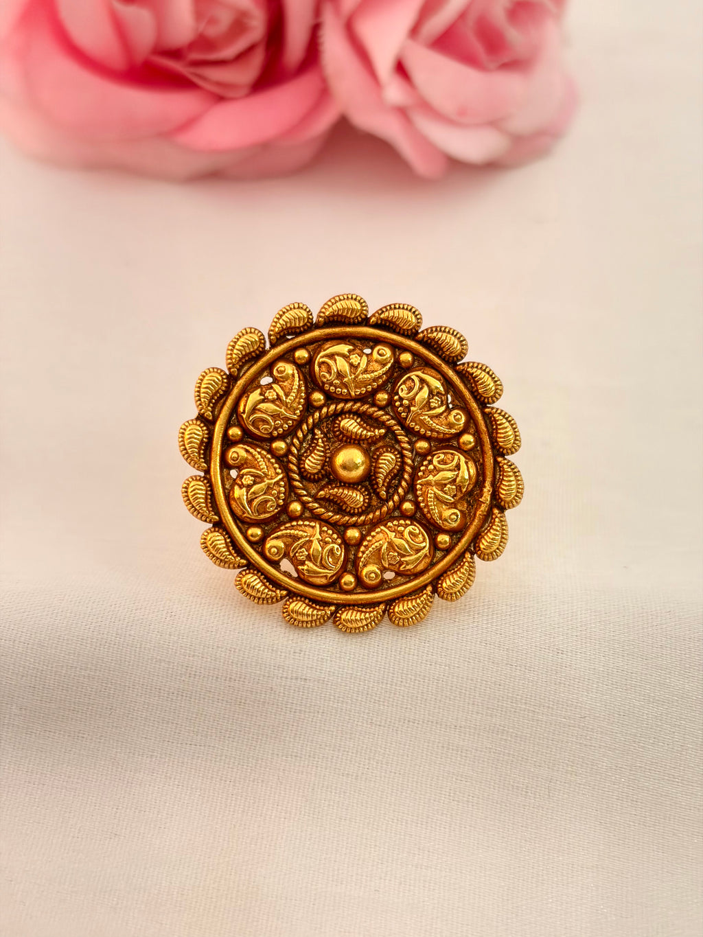 92.5 Sterling Silver Gold-Plated Antique Paisley Statement Ring