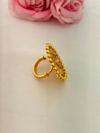 92.5 Sterling Silver Gold-Plated Antique Beaded Floral Statement Ring