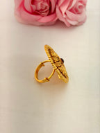 92.5 Sterling Silver Gold-Plated Antique Swirl Statement Ring with Ruby Stone