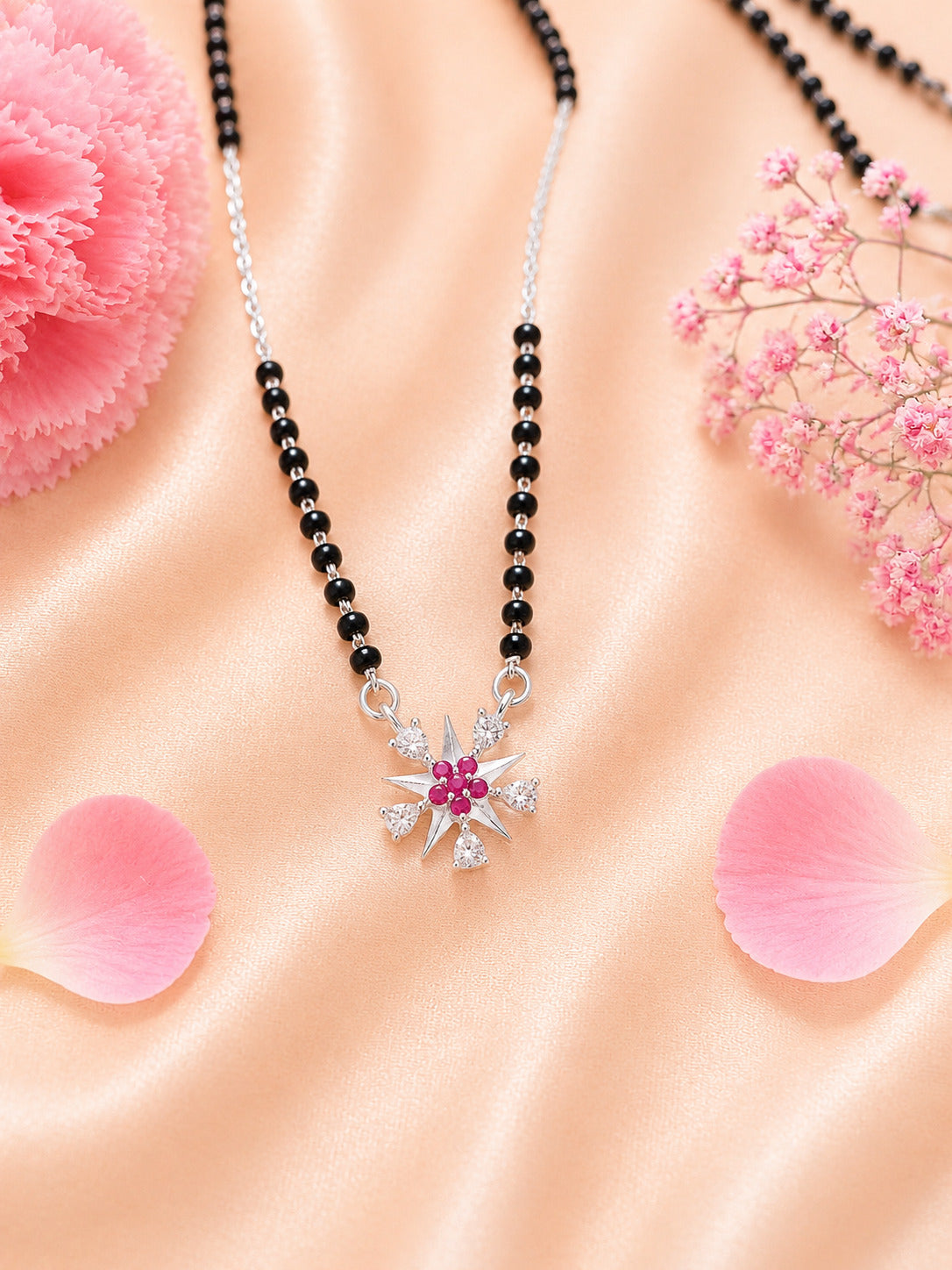 92.5 Sterling Silver Pink Blossom Mangalsutra