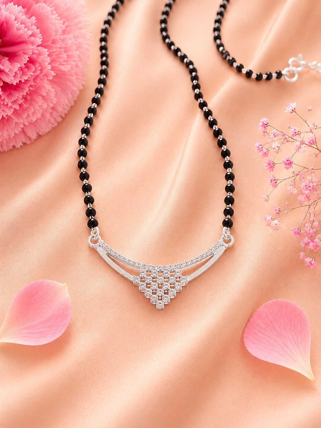 92.5 Sterling Silver CZ V-Shape Mangalsutra