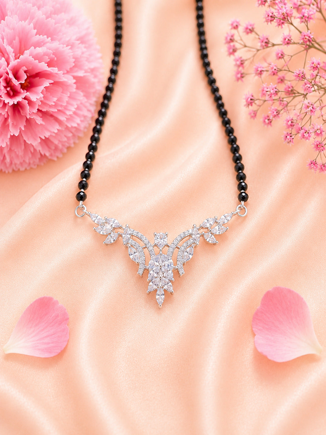 92.5 Sterling Silver Floral CZ Mangalsutra