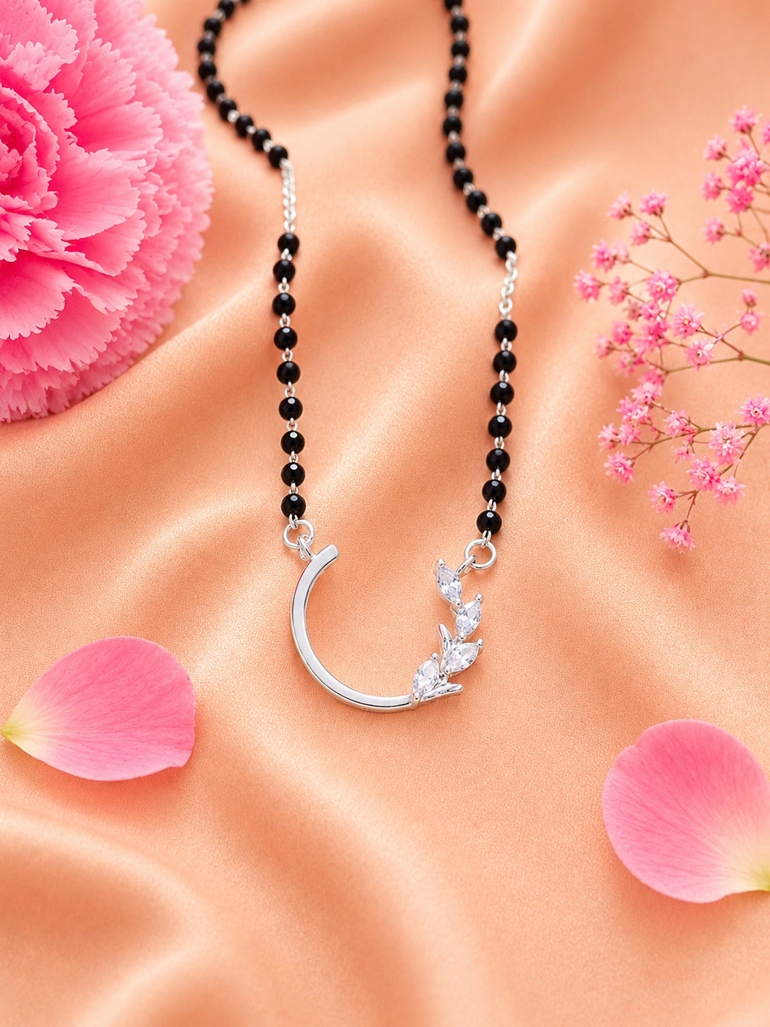92.5 Sterling Silver Leaf Curve Mangalsutra