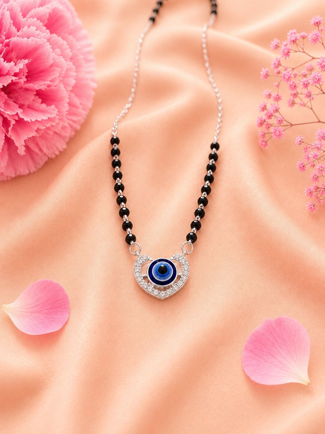 92.5 Sterling Silver Evil Eye Heart Mangalsutra