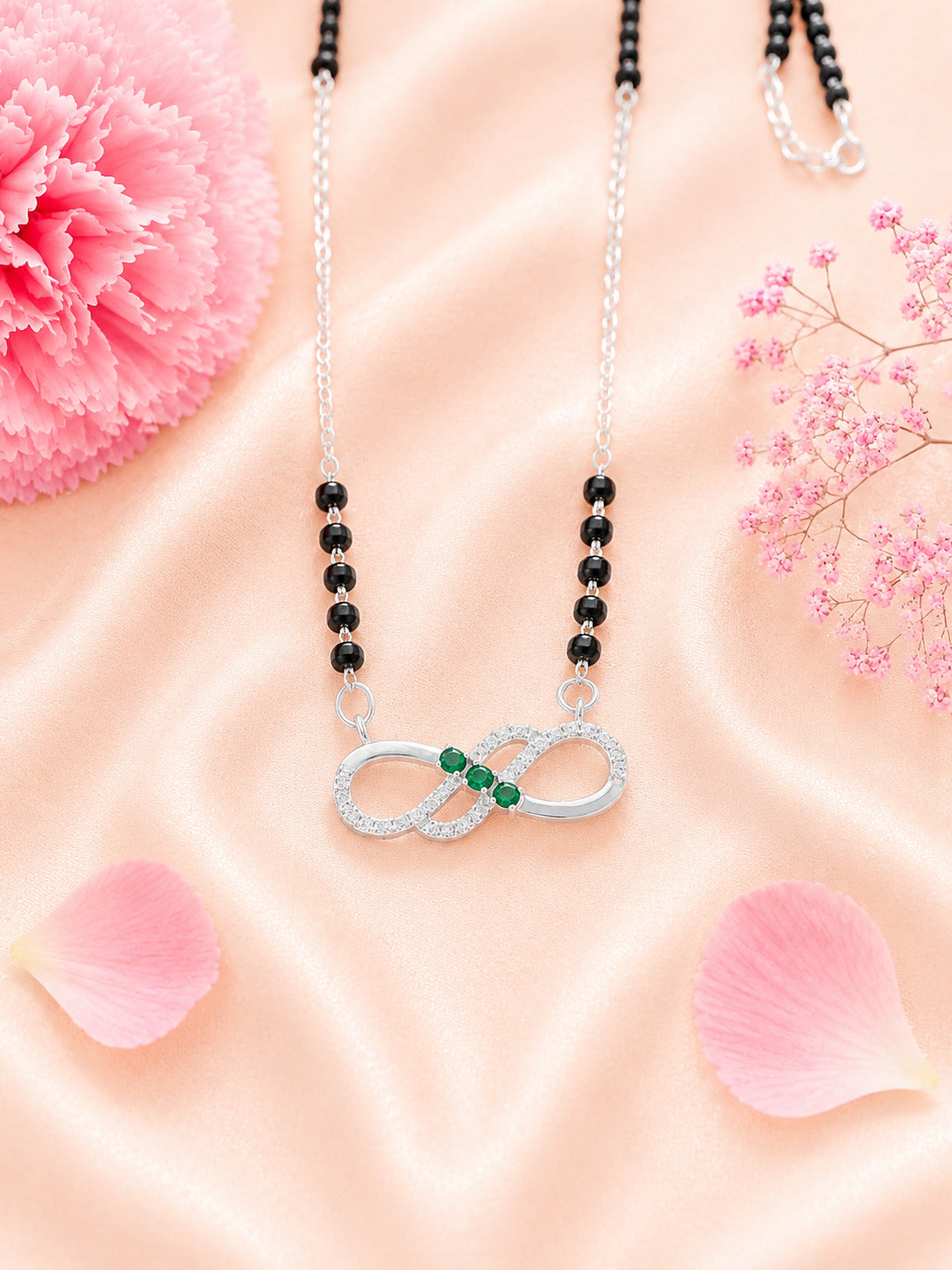 92.5 Sterling Silver Emerald Infinity Mangalsutra