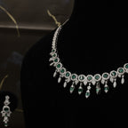 92.5 Sterling Silver Emerald Green Stone Necklace Set