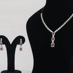 92.5 Sterling Silver Ruby Red Stone Necklace Set