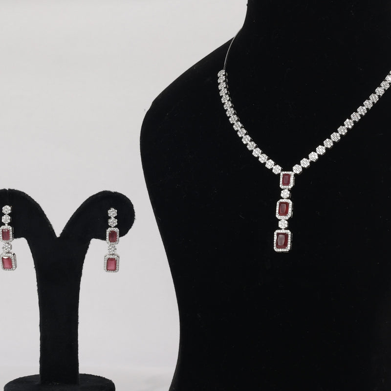 92.5 Sterling Silver Ruby Red Stone Necklace Set