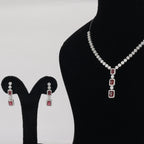 92.5 Sterling Silver Ruby Red Stone Necklace Set