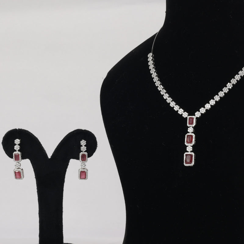 92.5 Sterling Silver Ruby Red Stone Necklace Set