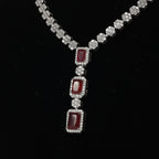 92.5 Sterling Silver Ruby Red Stone Necklace Set