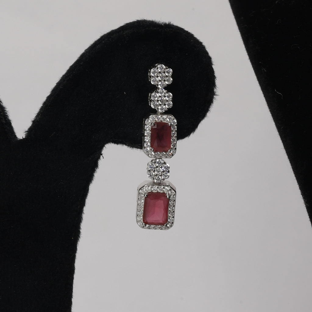 92.5 Sterling Silver Ruby Red Stone Necklace Set