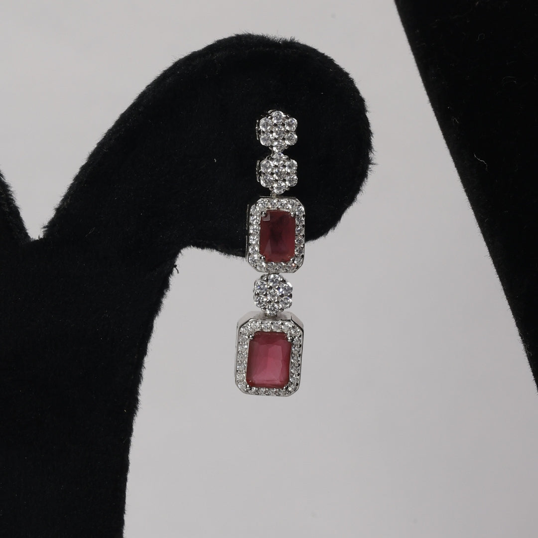 92.5 Sterling Silver Ruby Red Stone Necklace Set