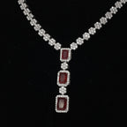 92.5 Sterling Silver Ruby Red Stone Necklace Set