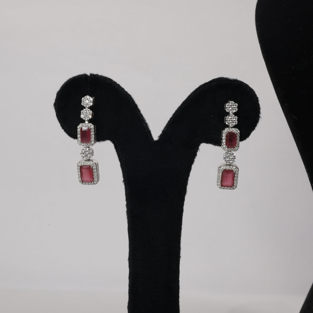 92.5 Sterling Silver Ruby Red Stone Necklace Set