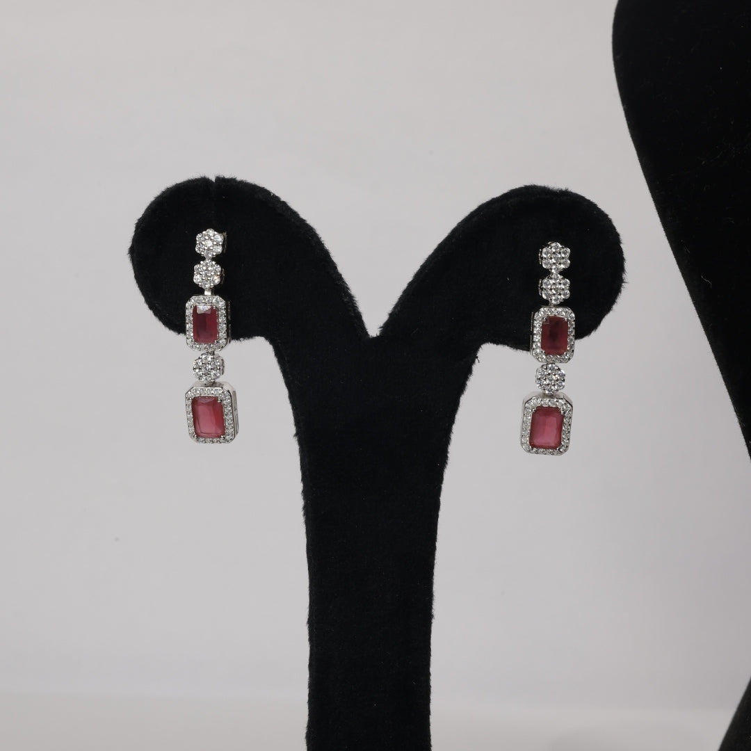 92.5 Sterling Silver Ruby Red Stone Necklace Set