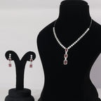 92.5 Sterling Silver Ruby Red Stone Necklace Set