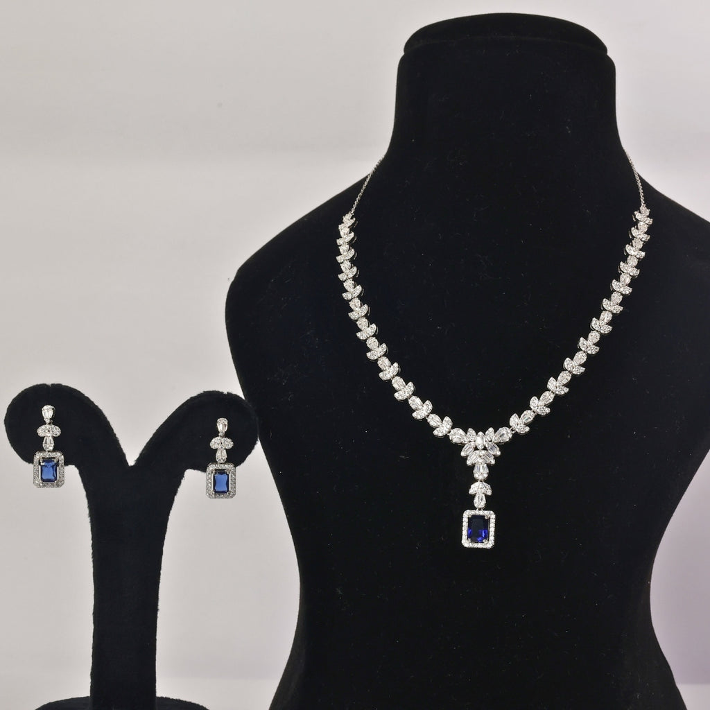 92.5 Sterling Silver Blue Stone Necklace Set