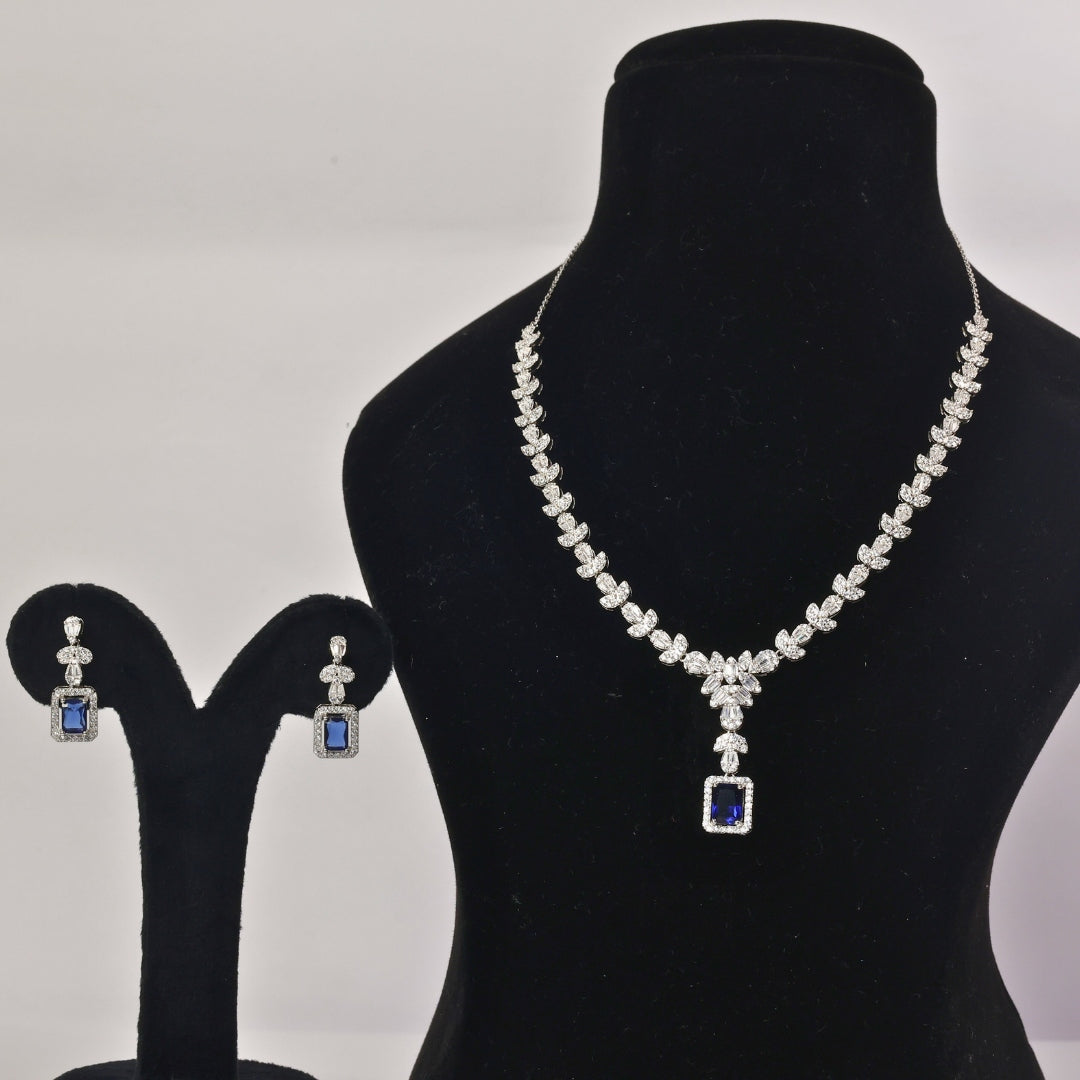 92.5 Sterling Silver Blue Stone Necklace Set